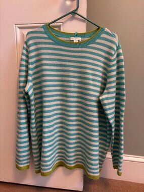 Pure Splendor 100% Cashmere Turquoise & White Striped Sweater Size 1X